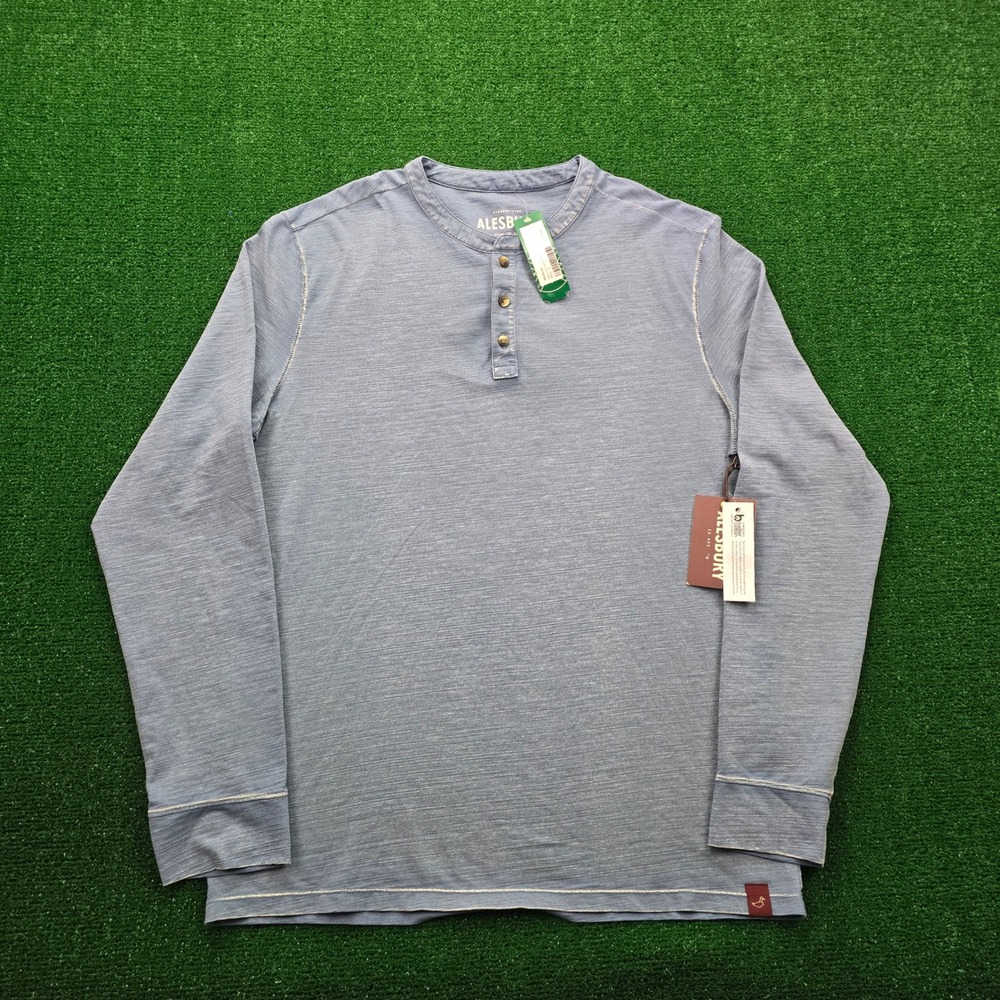 Alesbury‎ Henley Shirt Mens Large Blue Long Sleeve Textured Pigment Ruched NWT